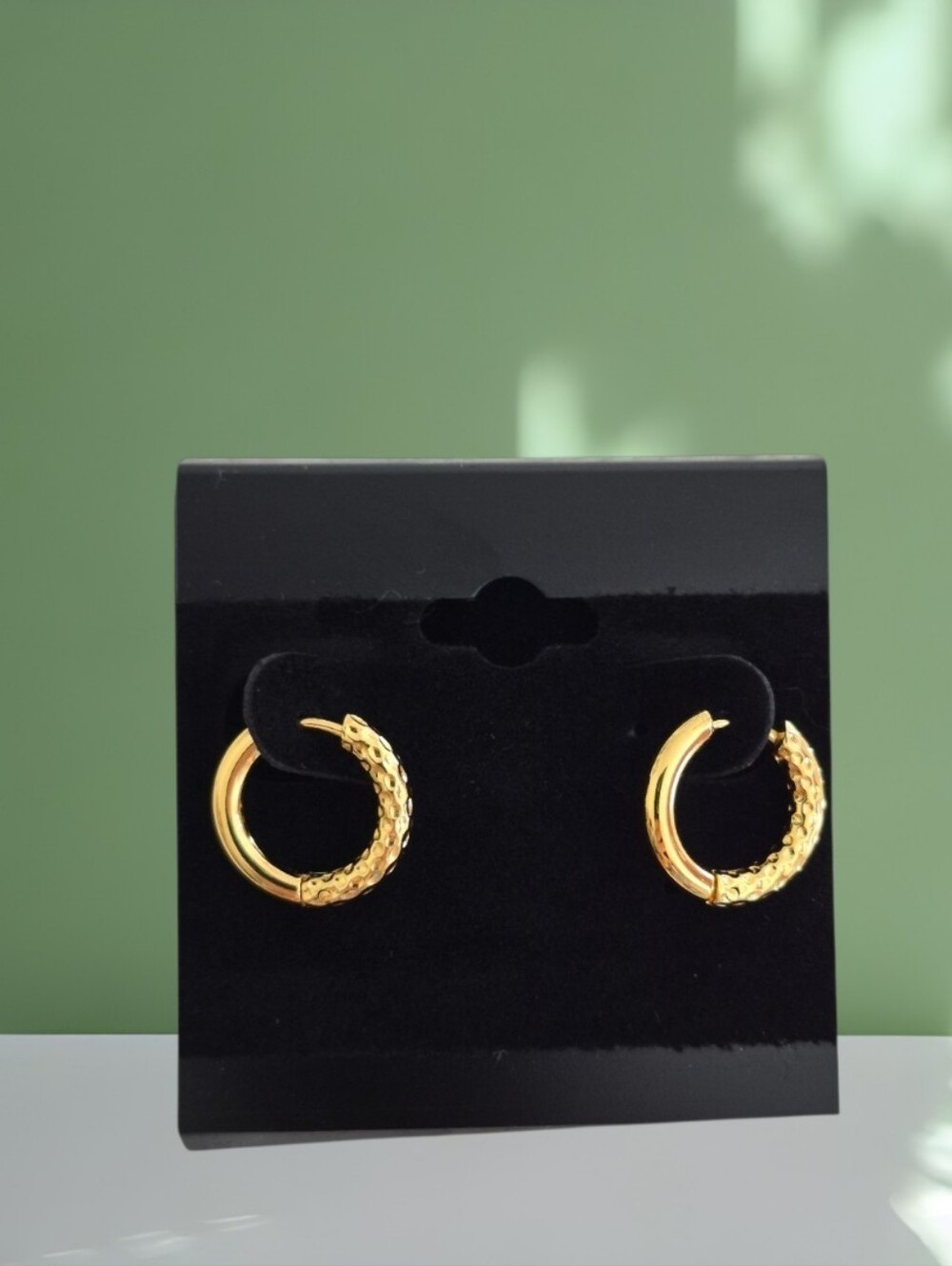 Textured Stainless Steel Gold Hoop Earrings